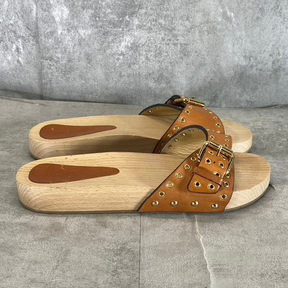 COPY - ISABEL MARANT Women's Tan Leather Jaso Eyelet Slide Clog Sandals SZ 9